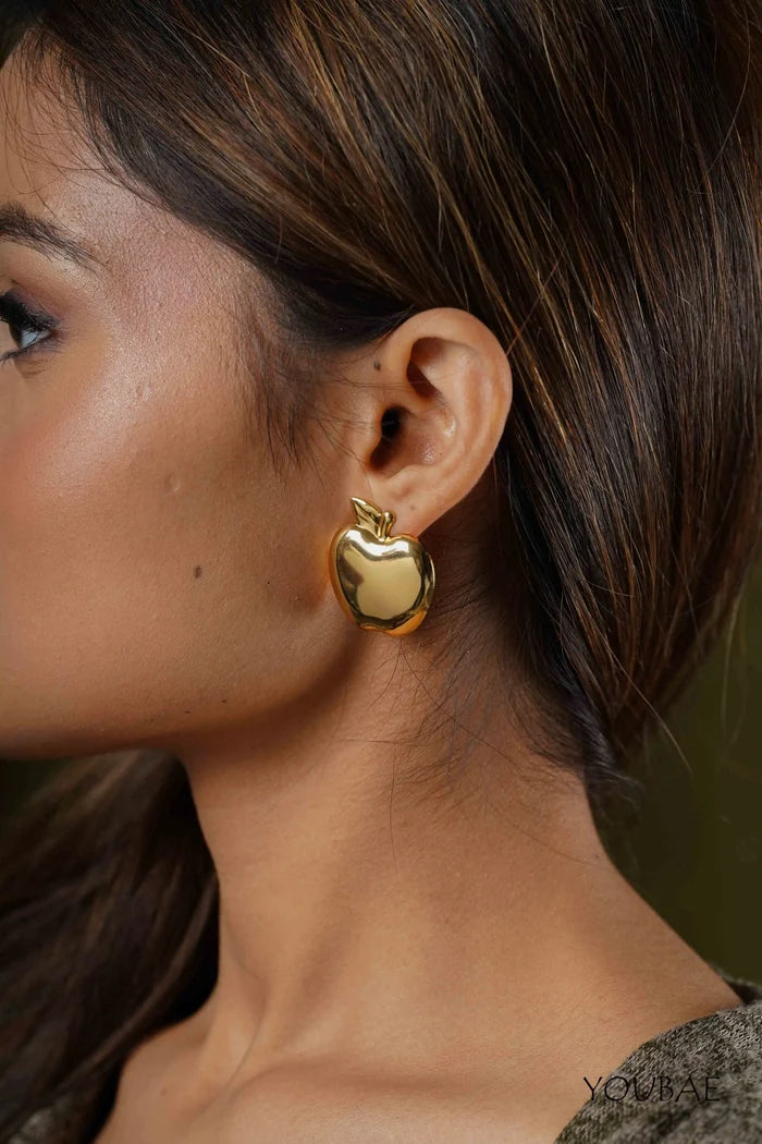 Statement Apple Studs, Anti-Tarnish Steel Earrings