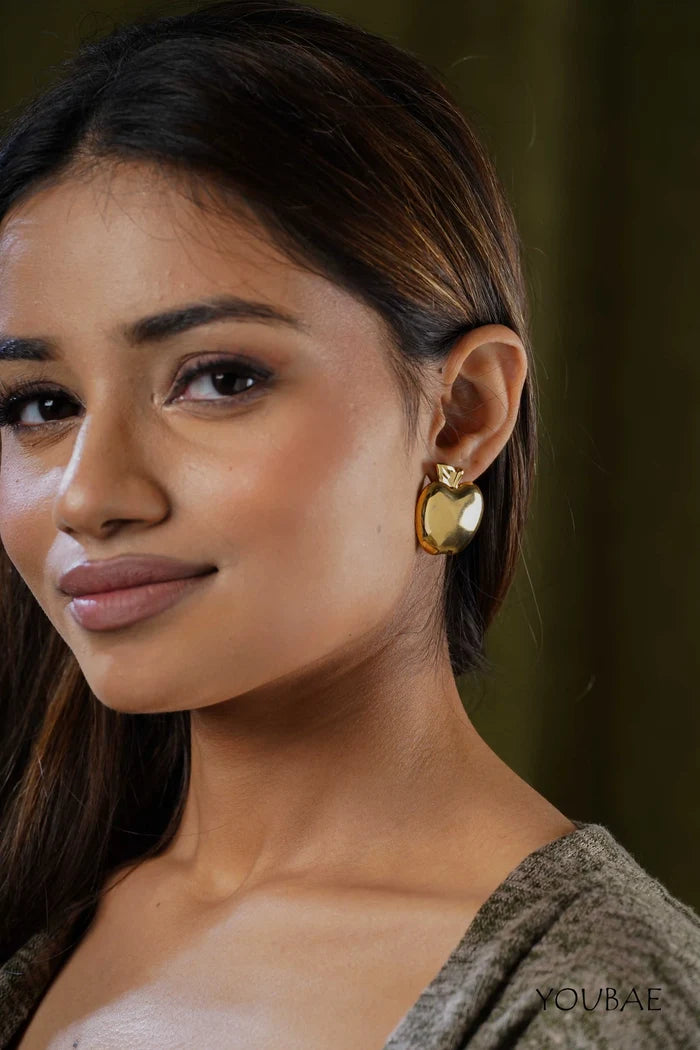 Statement Apple Studs, Anti-Tarnish Steel Earrings