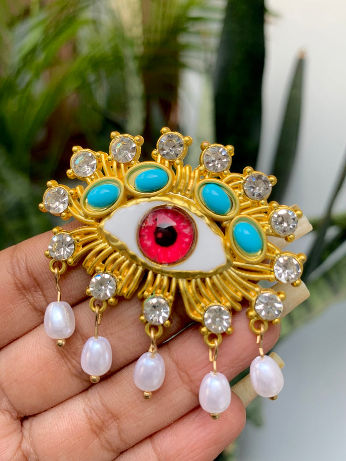 Statement Aqua Eye Brooch