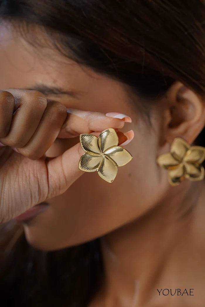 Statement Flower Studs, Anti-Tarnish Steel Earrings