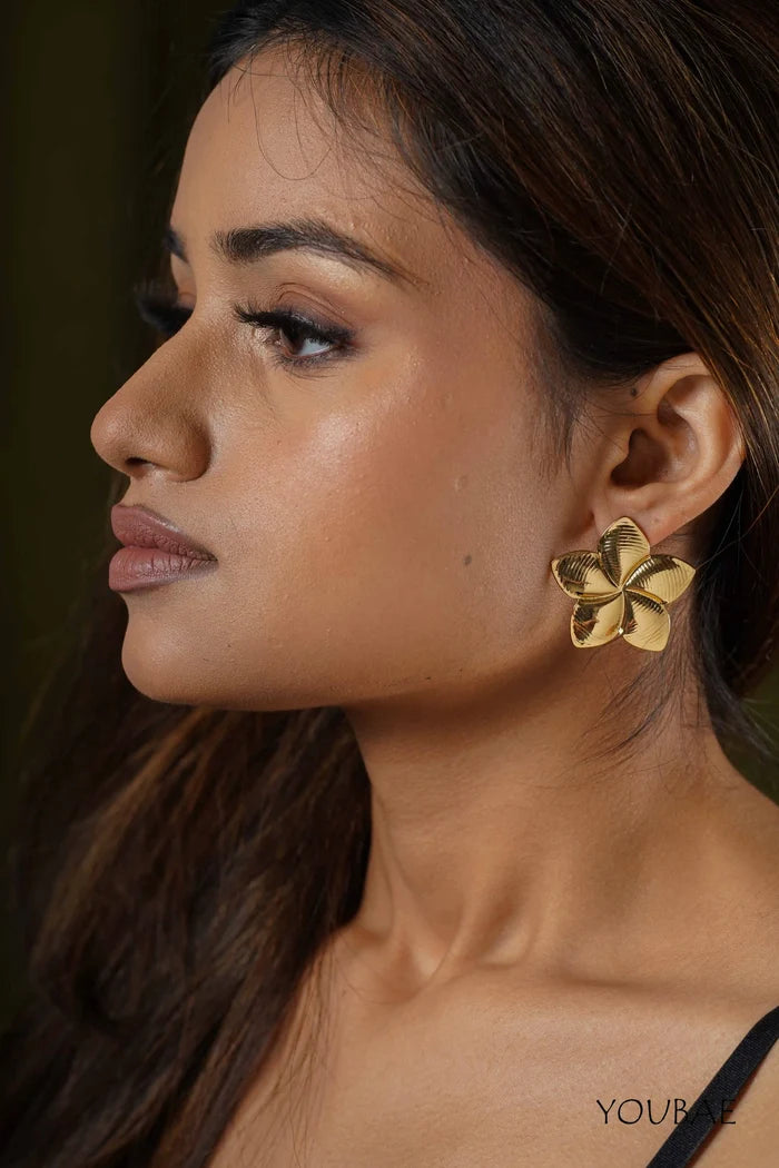 Statement Flower Studs, Anti-Tarnish Steel Earrings