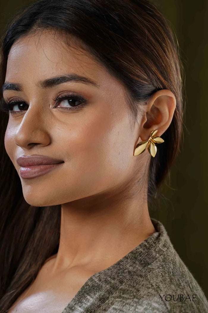 Statement Hazel Flower Studs, Anti-Tarnish Steel Earrings