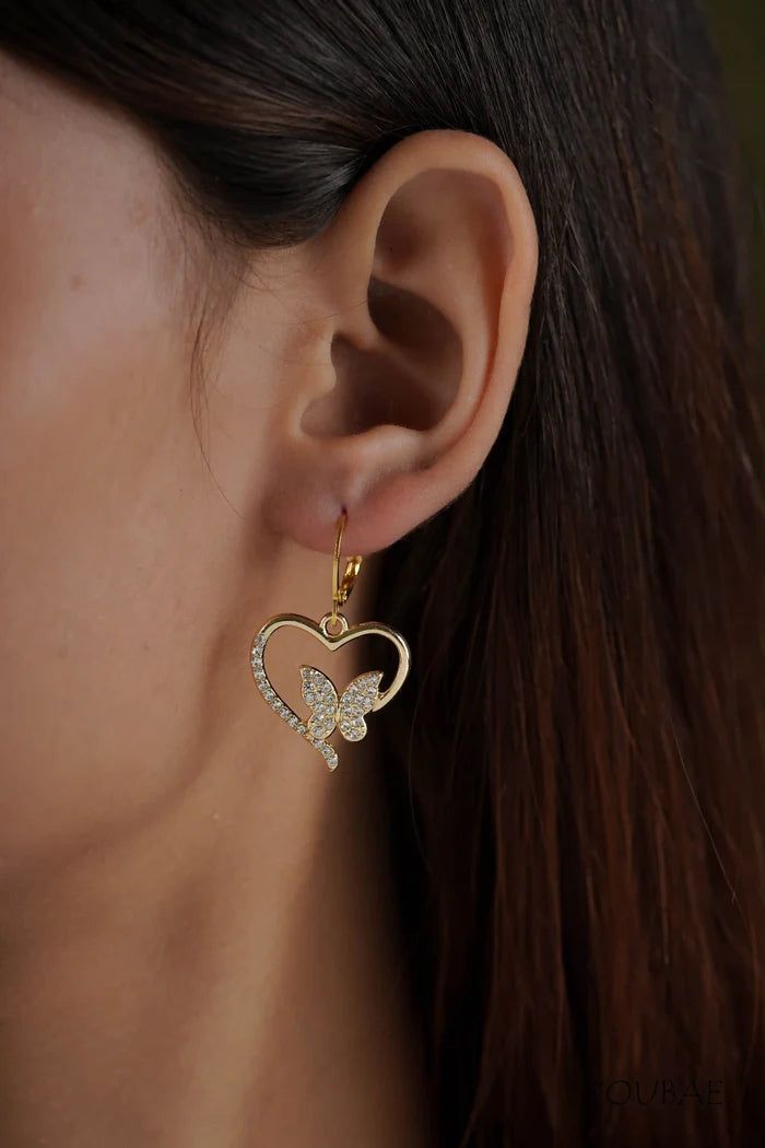 Studded Butterfly Heart Earrings
