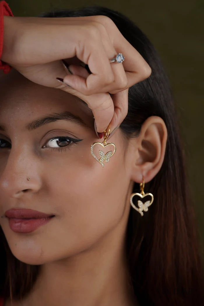 Studded Butterfly Heart Earrings