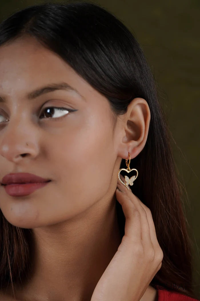 Studded Butterfly Heart Earrings