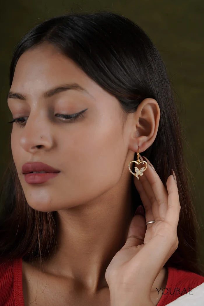 Studded Butterfly Heart Earrings