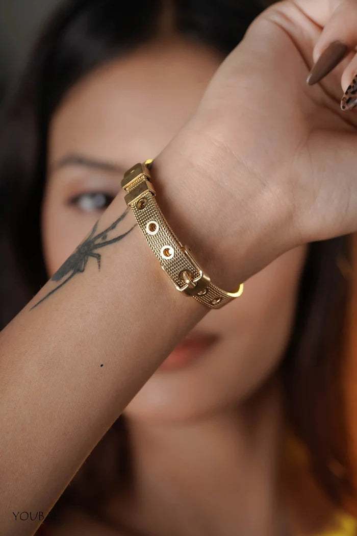 Studded Evil Eye Free Size Adjustable Wrist Band, Watch Look Alike Bracelet