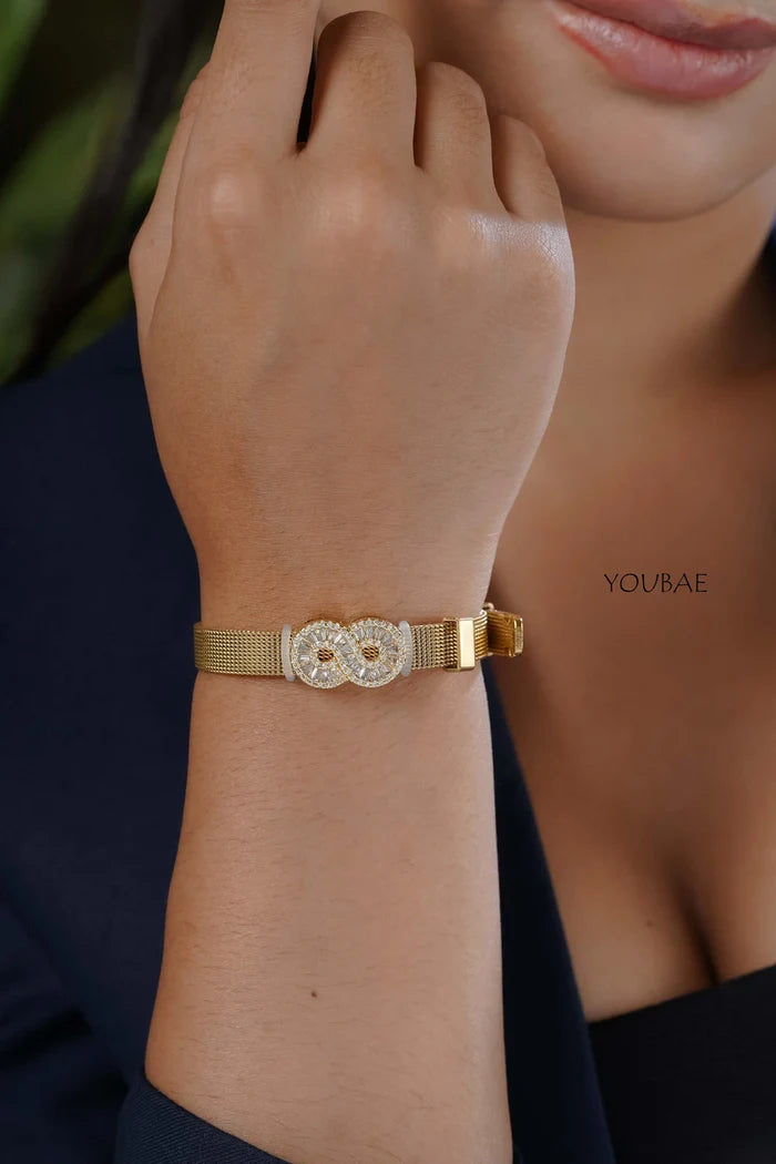 Studded Infinity Free Size Adjustable Wrist Band, Watch Look Alike Bracelet
