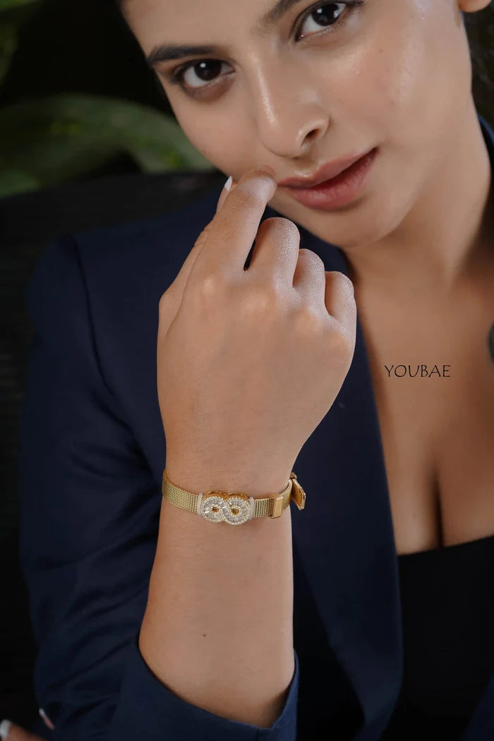 Studded Infinity Free Size Adjustable Wrist Band, Watch Look Alike Bracelet