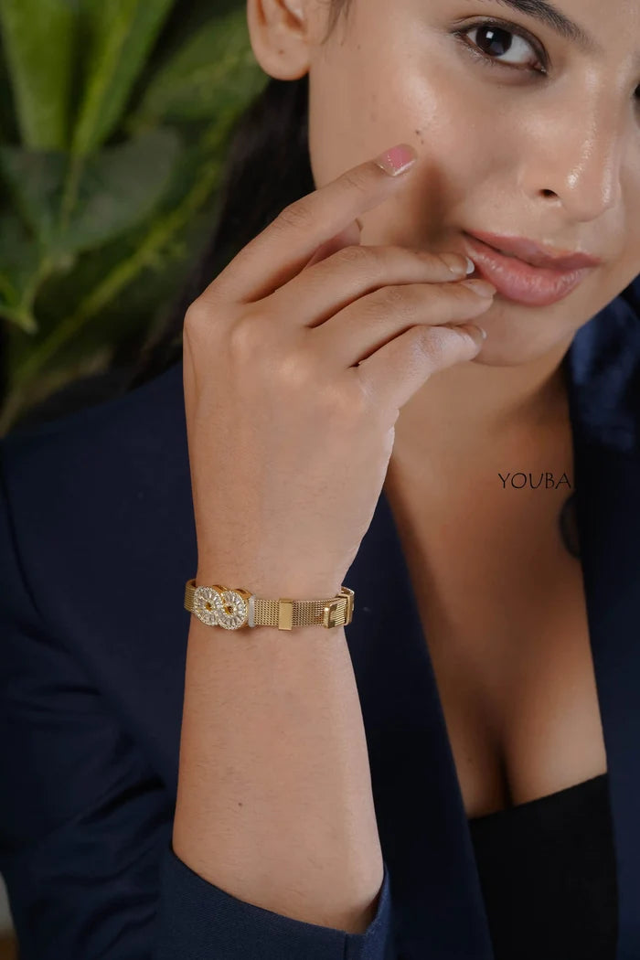Studded Infinity Free Size Adjustable Wrist Band, Watch Look Alike Bracelet