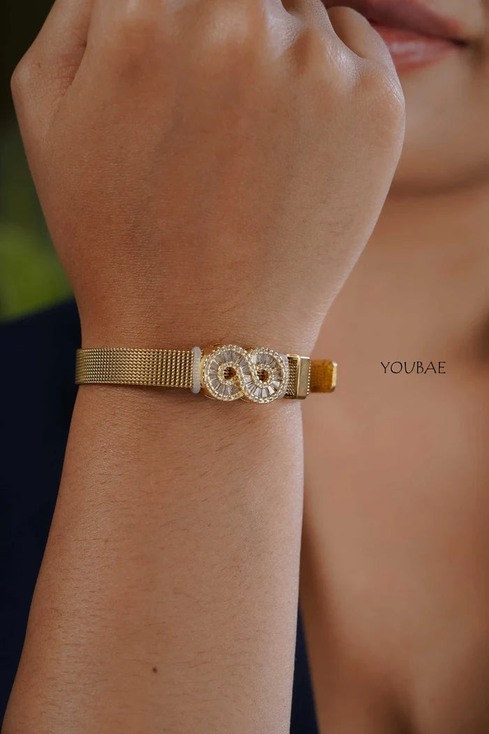 Studded Infinity Free Size Adjustable Wrist Band, Watch Look Alike Bracelet