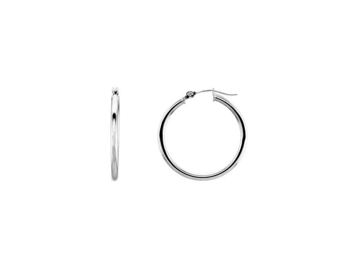 Stuller 20270:6000:P 14K White Gold 25mm Hoop Earrings – Polished Tube Design