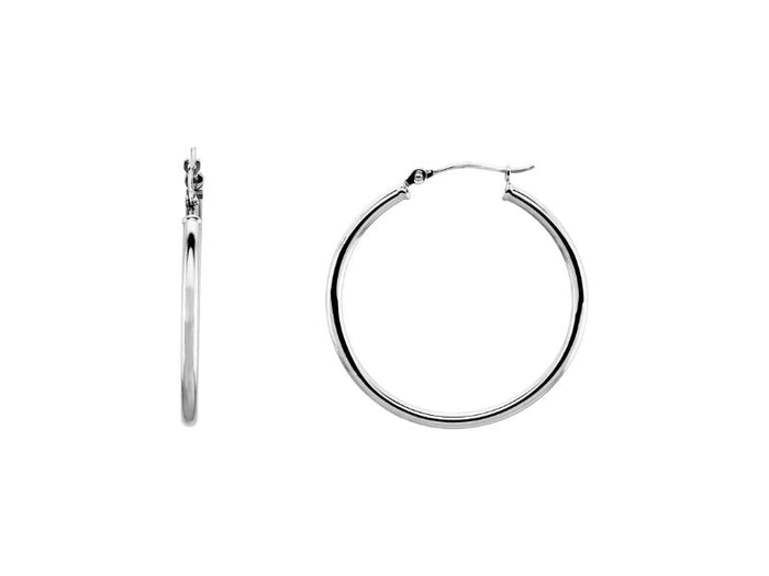 Stuller 20270:6001:P Hoop Earrings – 14K White Gold, 30 mm Polished Tube Design