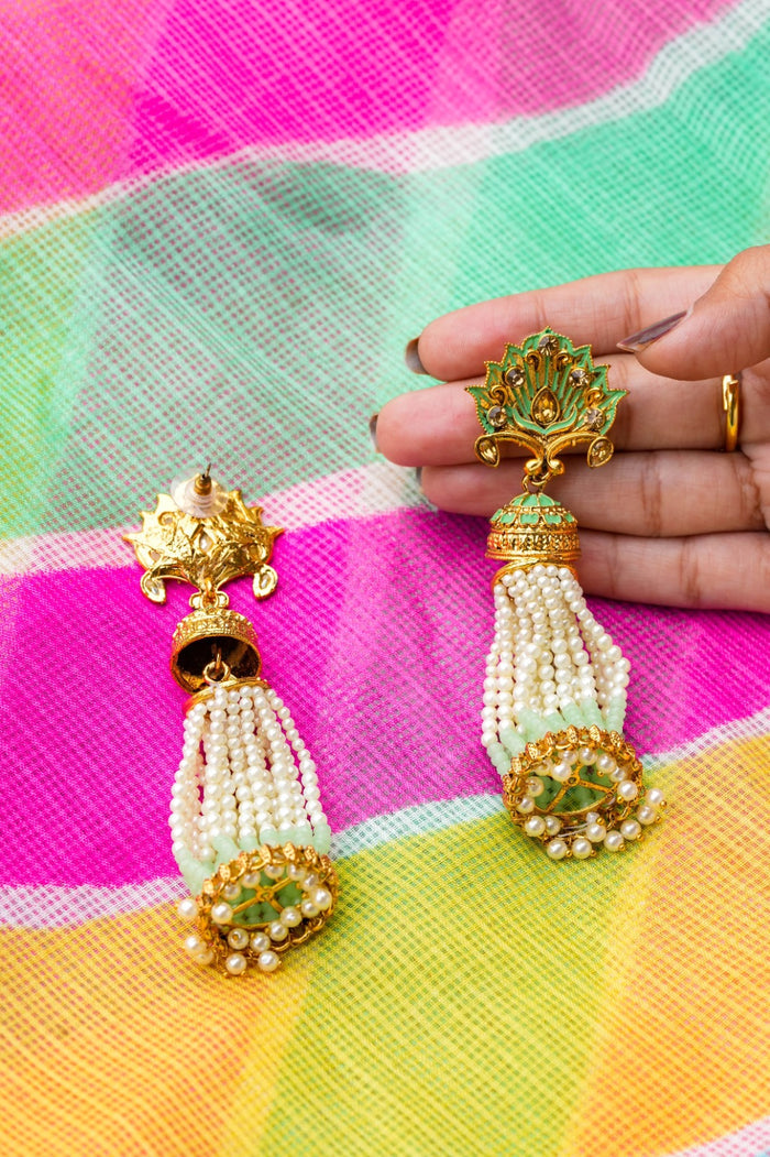 Tajdari Kundan Gold Plated Fusion Earrings