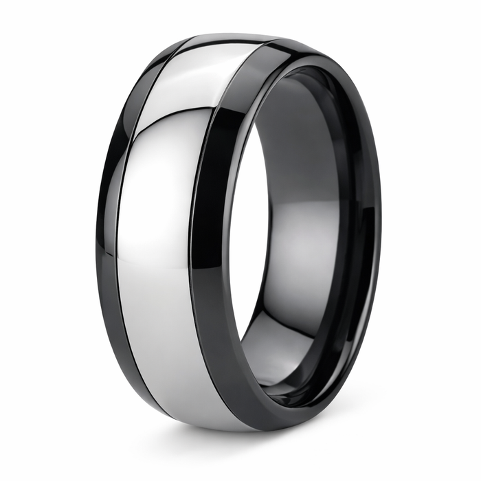 The Alton Black Ceramic Ring for Men with Tungsten Carbide Inlay | 7mm