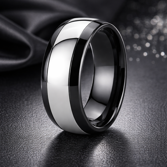 The Alton Black Ceramic Ring for Men with Tungsten Carbide Inlay | 7mm