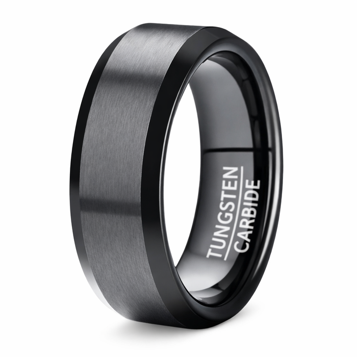 The Apex Noir Black Tungsten Ring for Men Flat Profile and Beveled Edges | 8mm