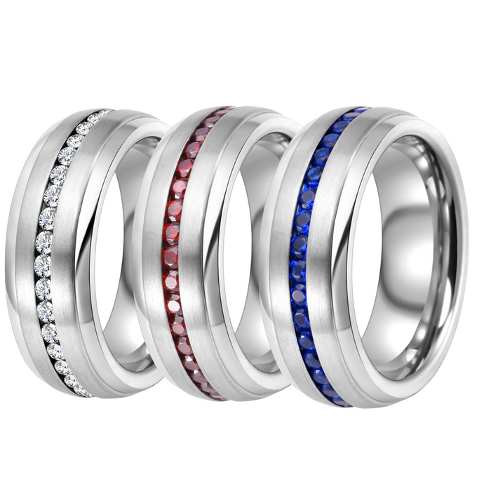 The Aristocratic 8mm Choose a Color CZ Eternity Domed Tungsten Mens Wedding Ring