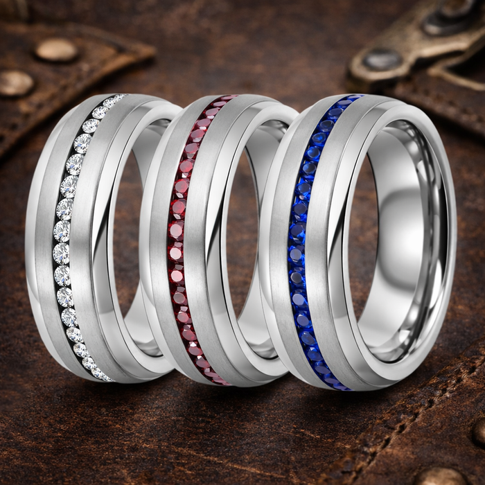The Aristocratic 8mm Choose a Color CZ Eternity Domed Tungsten Mens Wedding Ring