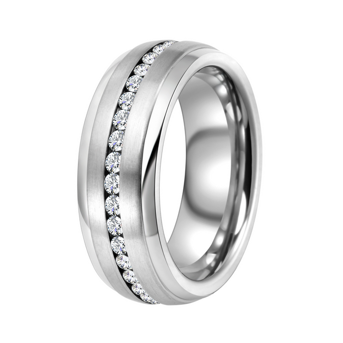 The Aristocratic 8mm Choose a Color CZ Eternity Domed Tungsten Mens Wedding Ring