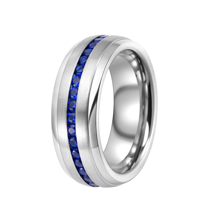 The Aristocratic 8mm Choose a Color CZ Eternity Domed Tungsten Mens Wedding Ring