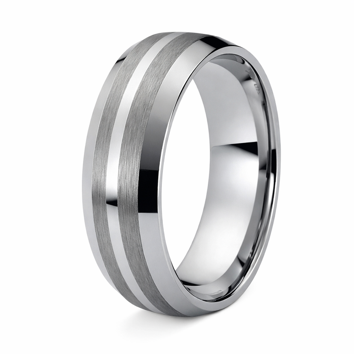 The Axis Brushed Men's Tungsten Ring with Polished Shiny Center - 8mm