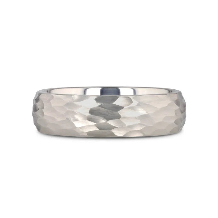 The Chandler Domed Hammered Finish White Tungsten Ring 6mm