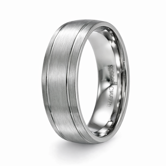 The Comfort Men's Cobalt Chrome Wedding Band with Satin Finish and Two Grooves | 8mm