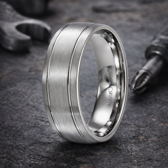 The Comfort Men's Cobalt Chrome Wedding Band with Satin Finish and Two Grooves | 8mm