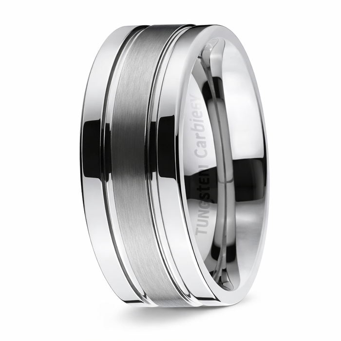 The Crestline Men's Tungsten Carbide Band Satin Center Two Polished Outer Bands | 8mm