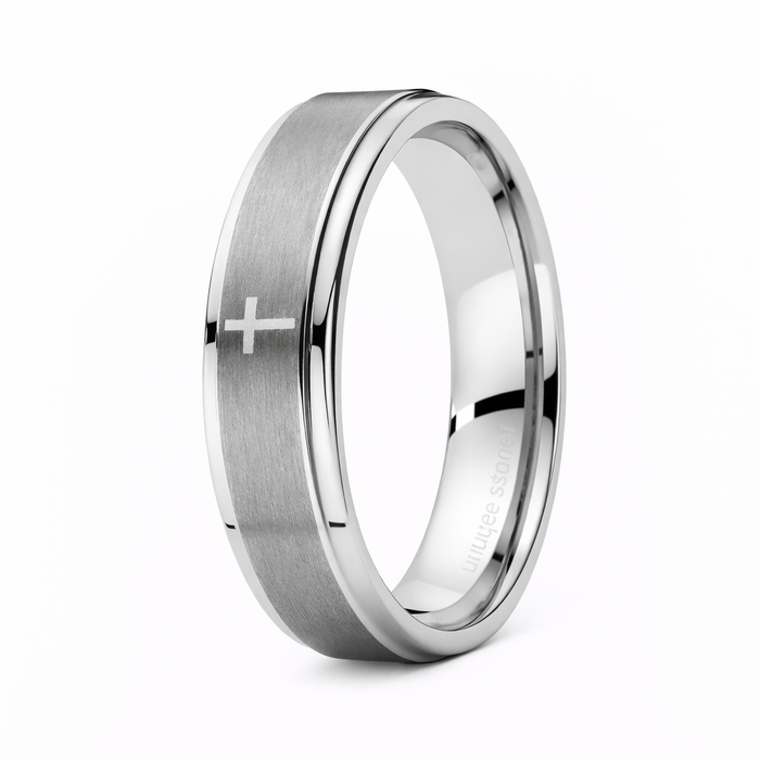 The Devotion Men's Tungsten Carbide Ring with Lasered Cross -7mm
