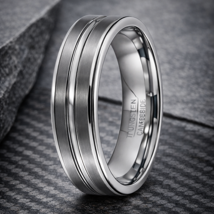 The Edgefield Men’s Tungsten Wedding Ring Brushed and Polished Textured Finish | 7mm