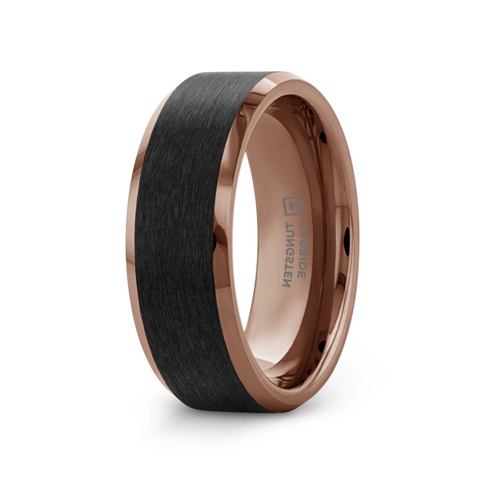 The Ferros Espresso Plated Tungsten Polished Beveled Ring Brushed Black Center - 8mm