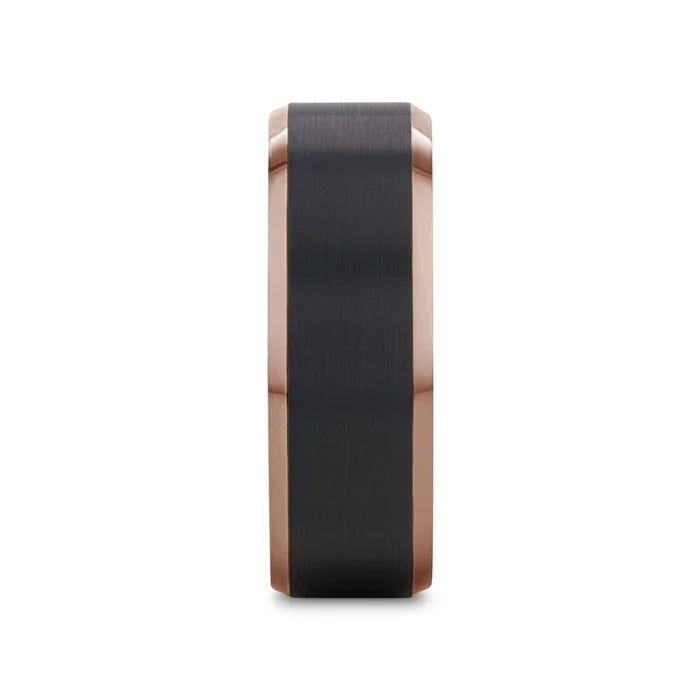 The Ferros Espresso Plated Tungsten Polished Beveled Ring Brushed Black Center - 8mm