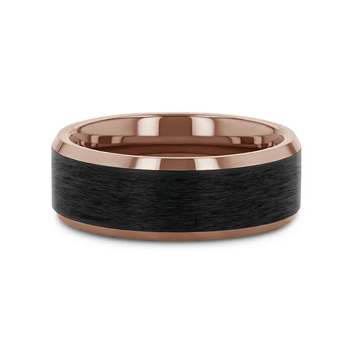 The Ferros Espresso Plated Tungsten Polished Beveled Ring Brushed Black Center - 8mm