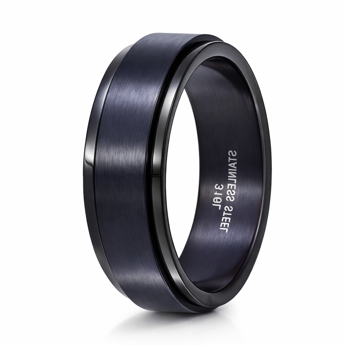 The Fidget Men's Black 316L Stainless Steel 8mm Spinner Ring with Polished Finish 8mm