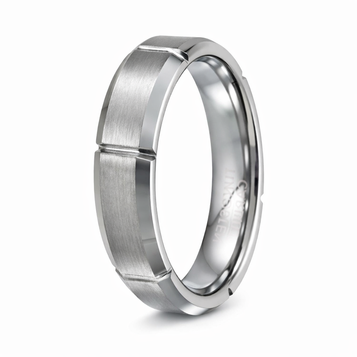 The Frostline Tungsten Wedding Ring with Satin Finish and Grooves-7mm