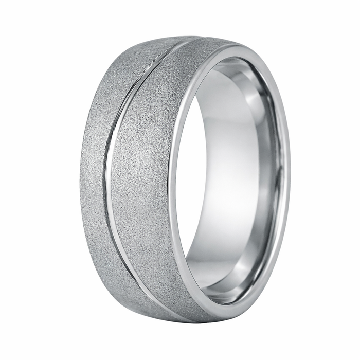 The Frosty Men's Tungsten Ring with Stoned Frosted Finish and Swirl Center - 8mm