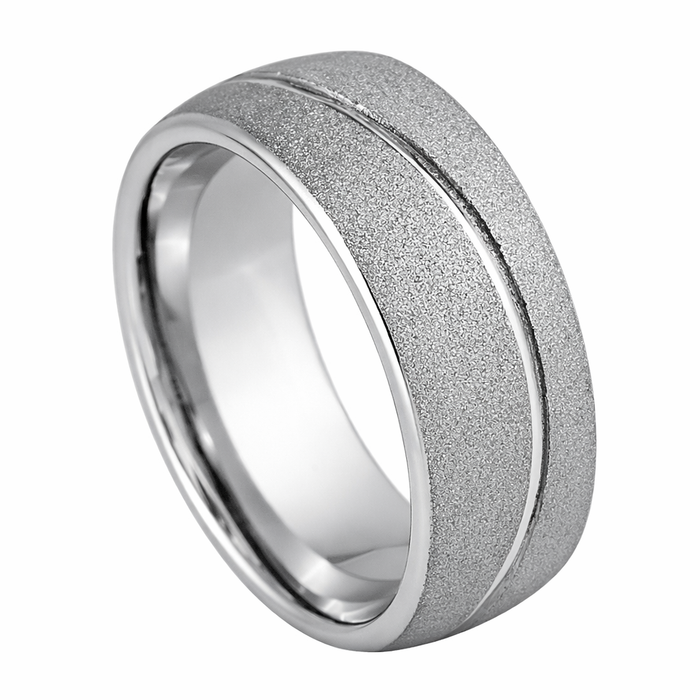 The Frosty Men's Tungsten Ring with Stoned Frosted Finish and Swirl Center - 8mm