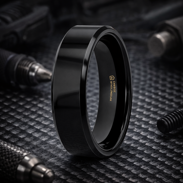 The Infinity Black Tungsten Ring with Beveled Edges 4mm or 7mm