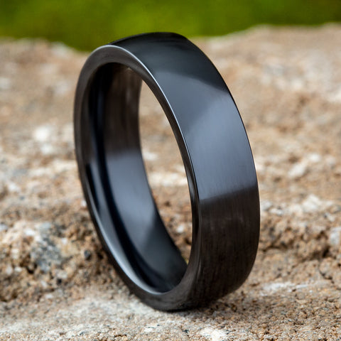 The Midnight Black Domed Polished Finish Mens Titanium Ring 6mm