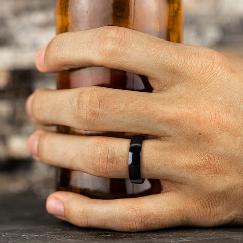 The Midnight Black Domed Polished Finish Mens Titanium Ring 6mm