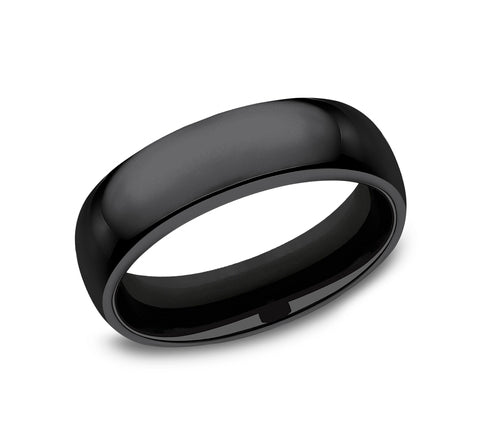 The Midnight Black Domed Polished Finish Mens Titanium Ring 6mm