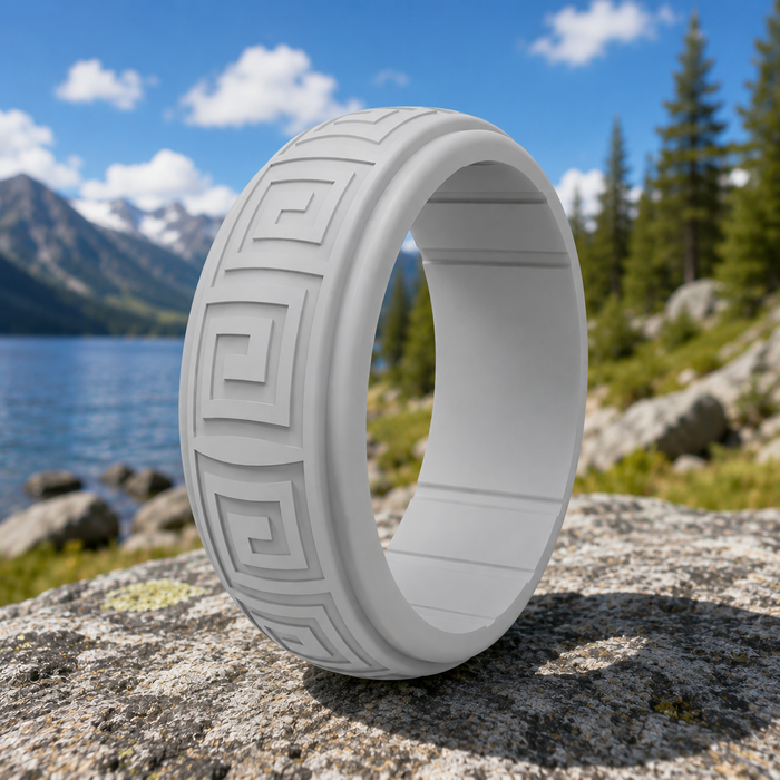 The Modus Gray Silicone Men's Greek Key Pattern Carved Geometric Design 8mm