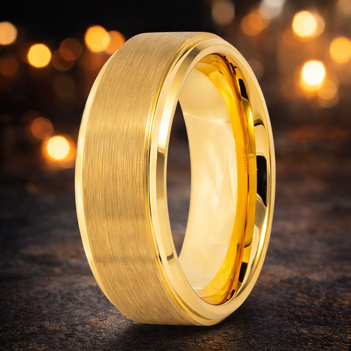 The Monarch Gold-Plated Tungsten Satin-Finish Wedding Band with Polished Edges | 8mm