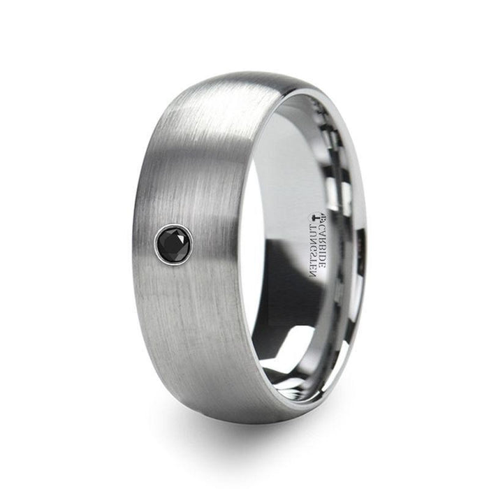 PERSEID Tungsten Carbide Brushed Finish Domed Ring with Black Diamond - 8mm