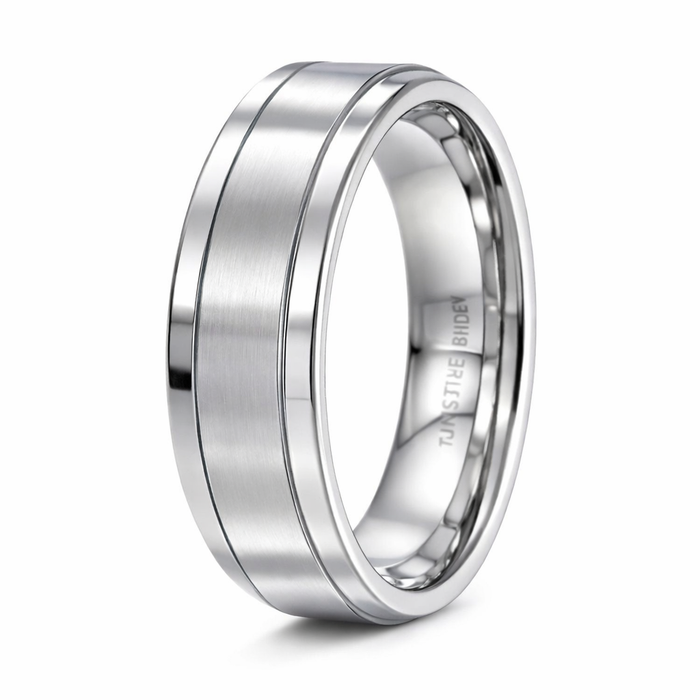The Polar Men's White Tungsten Ring with Flat Satin Finish and Polished Edges-8mm