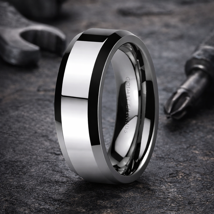The Pomp Men's Cobalt Chrome Ring Flat Profile Beveled Edges and Polished Finish | 7mm
