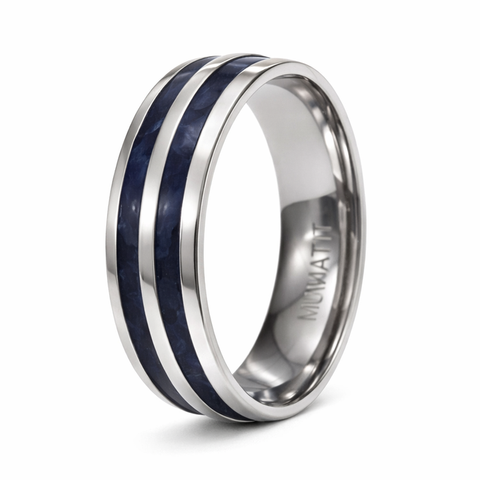 The Racer Men's Titanium Ring Two Rows of Black Carbon Fiber Rounded Edges | 8mm