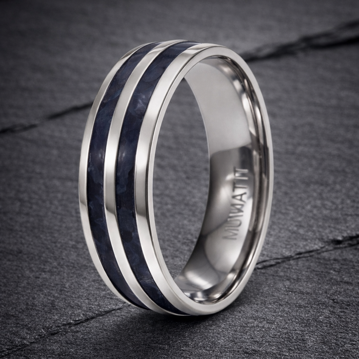 The Racer Men's Titanium Ring Two Rows of Black Carbon Fiber Rounded Edges | 8mm